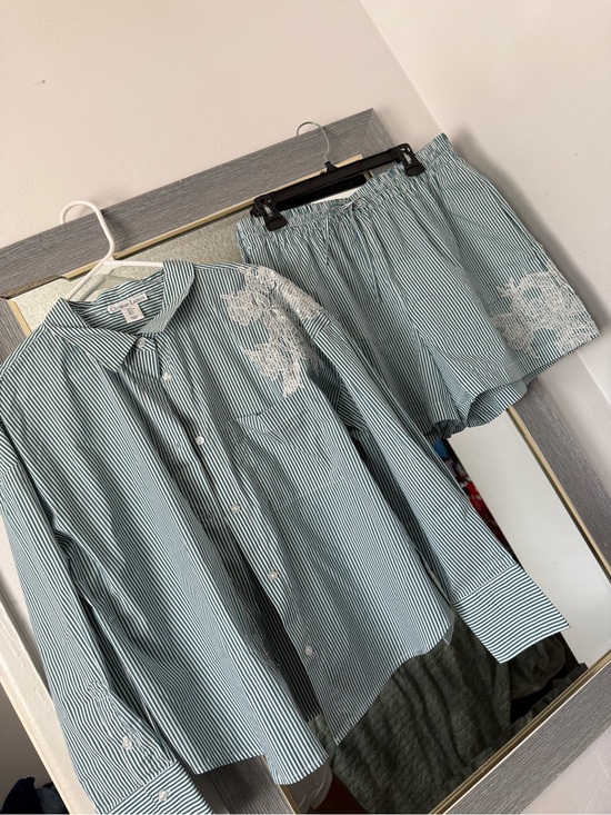 Christian Lacroix Other - Striped Green Button-Down Shirt with Lace Detail - Womens